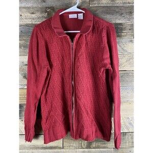 Chic Women's Plus Sz L Red Zip Up Long Sleeve Cardigan Sweater